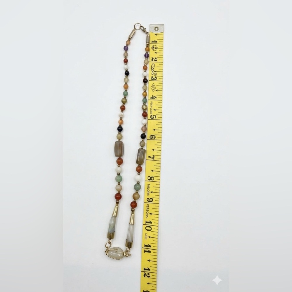 Vintage 70s Handmade Artisan Stone and glass Necklace Shepherd’s Hook Clasp - Picture 6 of 9